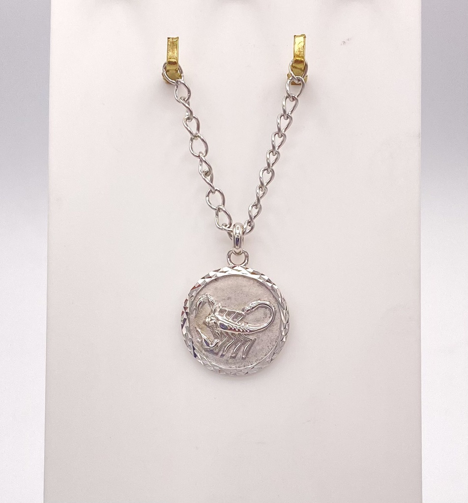 Pendentif scorpion zodiaque rond argent