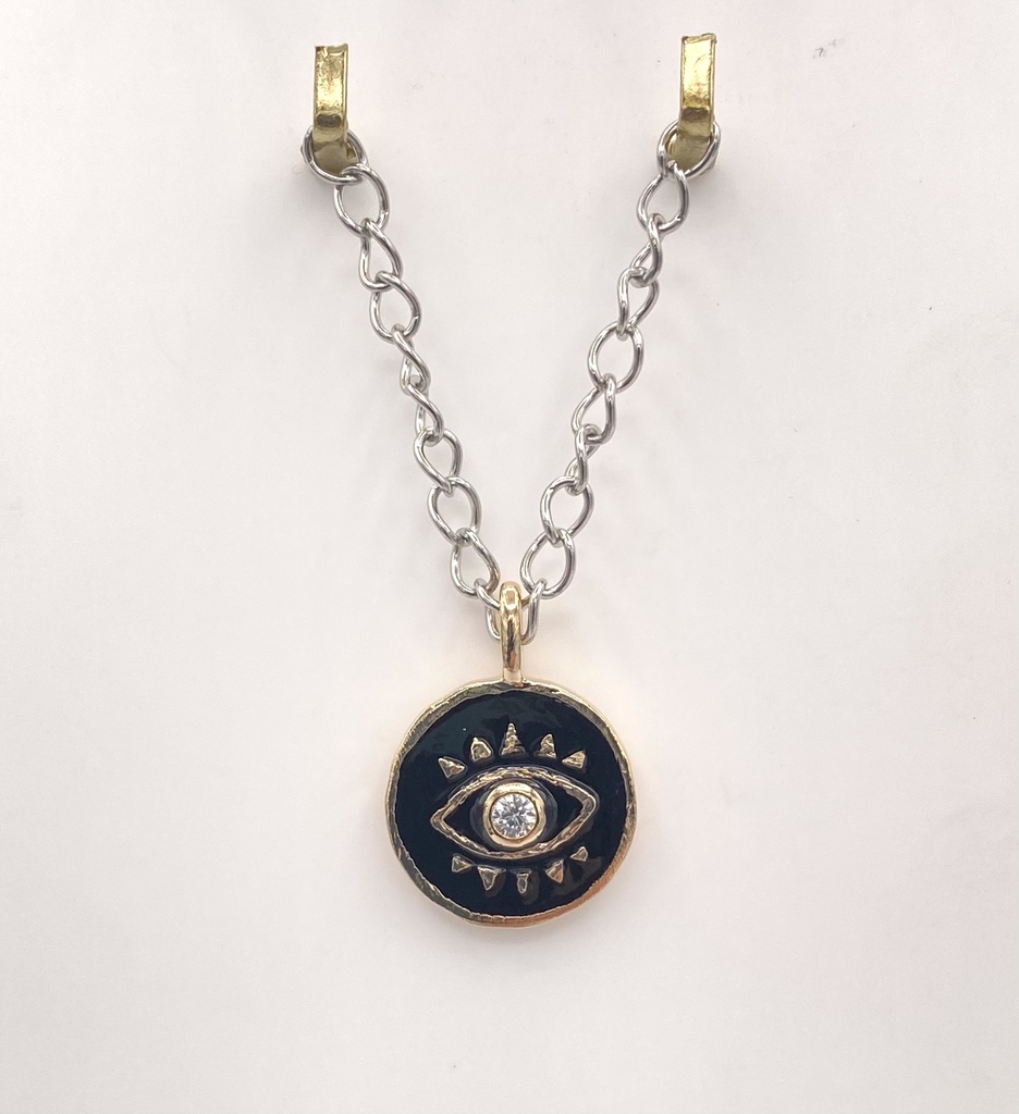 Pendentif oeil et strass email noir