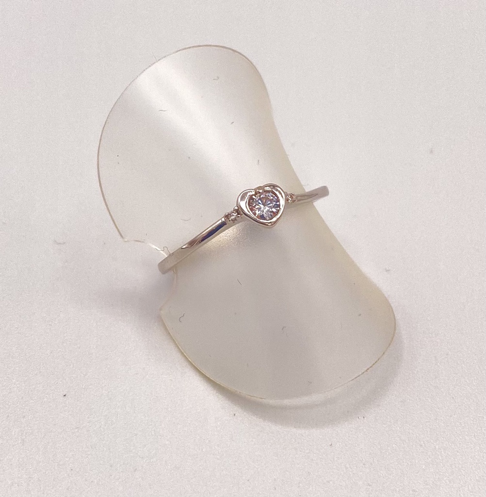 Bague argent strass rond serti clos en coeur