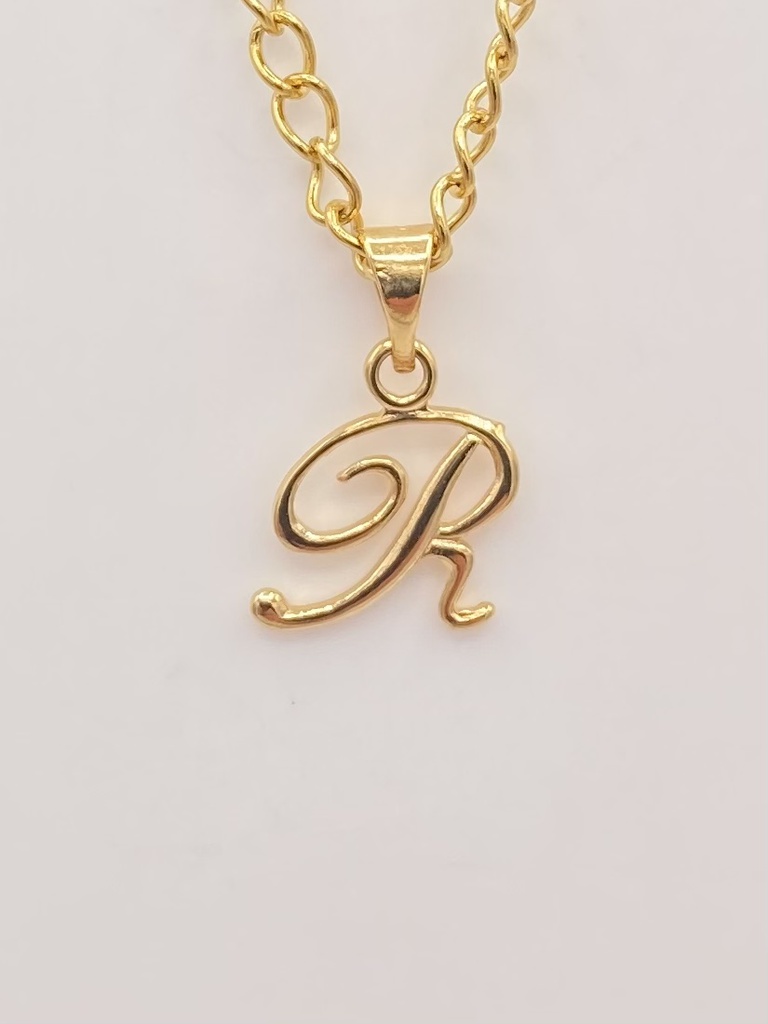 Pendentif R manuscrit plaqué or