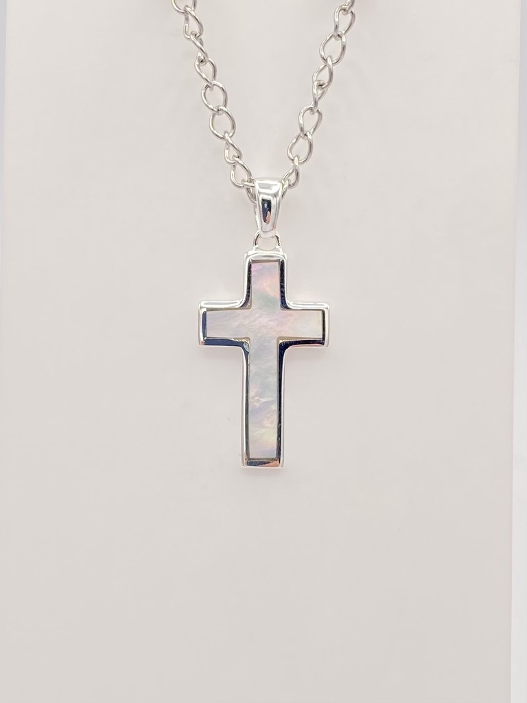 pendentif croix et nacre argent 25mm