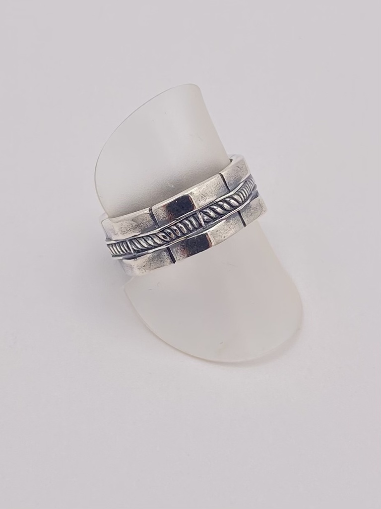 Bague argent hexagonale et corde