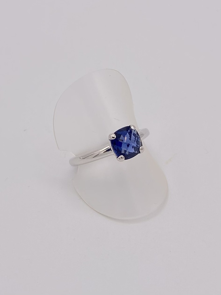 Bague argent solitaire bleu carré