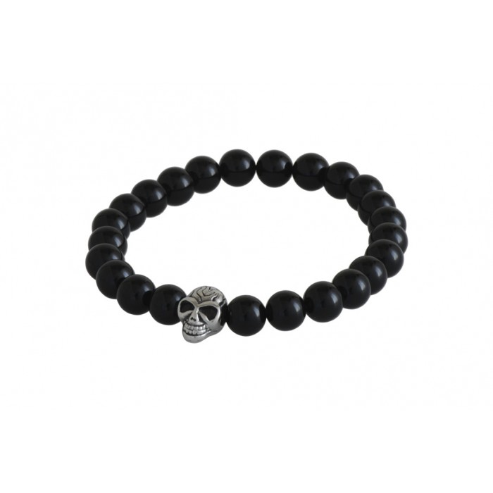 Bracelet onyx et tête de mort acier