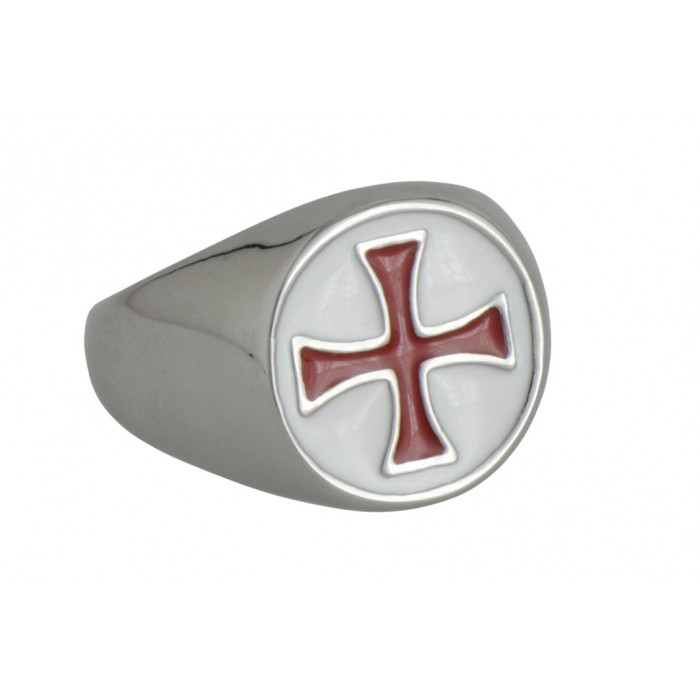 Bague acier croix rouge sur fond blanc