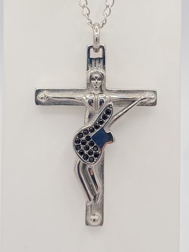 Pendentif croix Johnny strass noirs acier