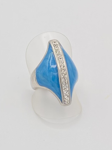 Bague acier strass résine bleu