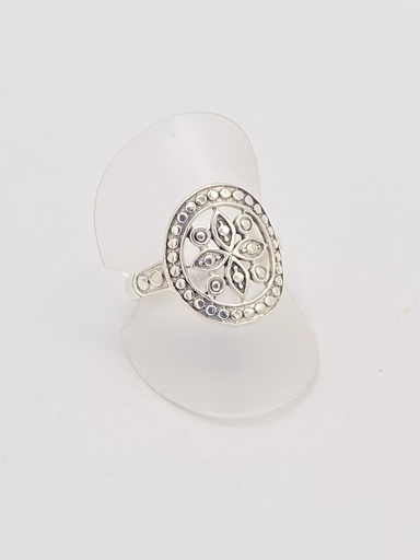 Bague argent fleur dans un cercle avec ronds