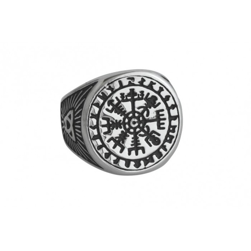 Bague acier boussole viking et triquetra