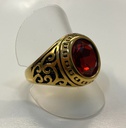 Bague acier doré et strass rouge volutes