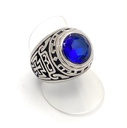 Bague acier et strass bleu croix