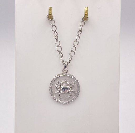 Pendentif cancer zodiaque rond argent