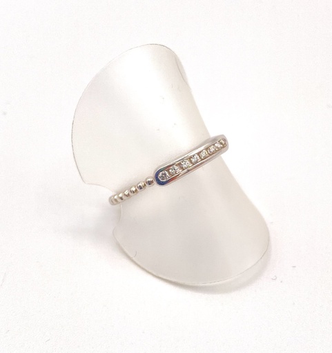 Bague argent anneau perlé cartouche 8 strass