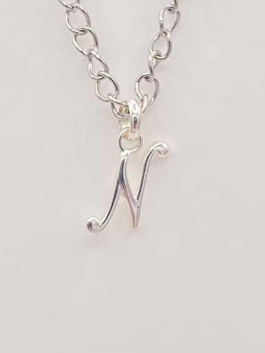 Pendentif N manuscrit argent