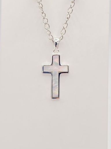 pendentif croix et nacre argent 25mm