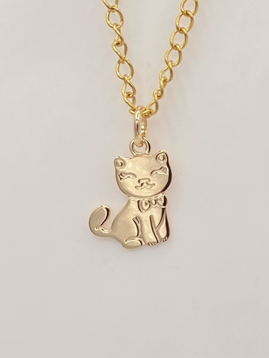 Pendentif chat assis gravé 17mm plaqué or