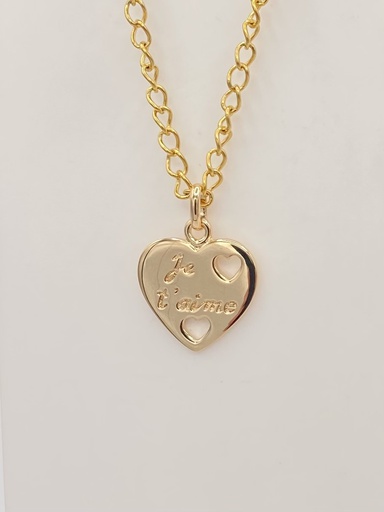 Pendentif Je t'aime coeur avec deux coeurs 16mm plaqué or